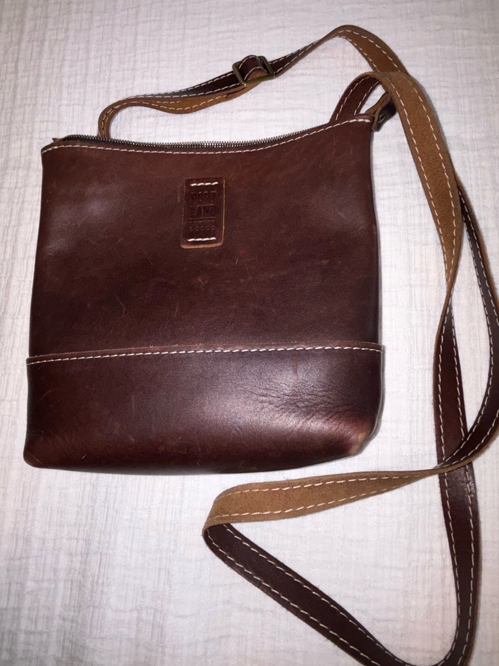 Portland Leather Goods Premium Festival Crossbody Bag- Grizzly Single Stamp